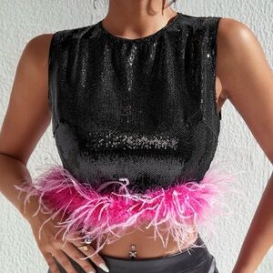 ✨🖤Women’s Sequin Feathered Cropped Tank Top ✨🩷